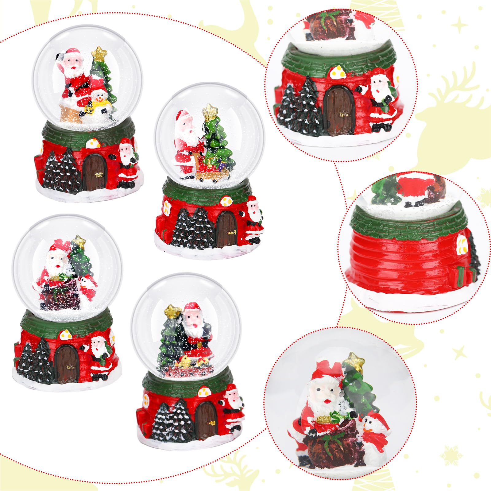 Suclain 4 Pcs 1.8 Inch Christmas Snow Globe Santa Claus Water Snow Globe Winter Snow Globe Lightweight Christmas Decorations Gift Red Green Christmas Tree Crystal Balls for Home Desk Decor