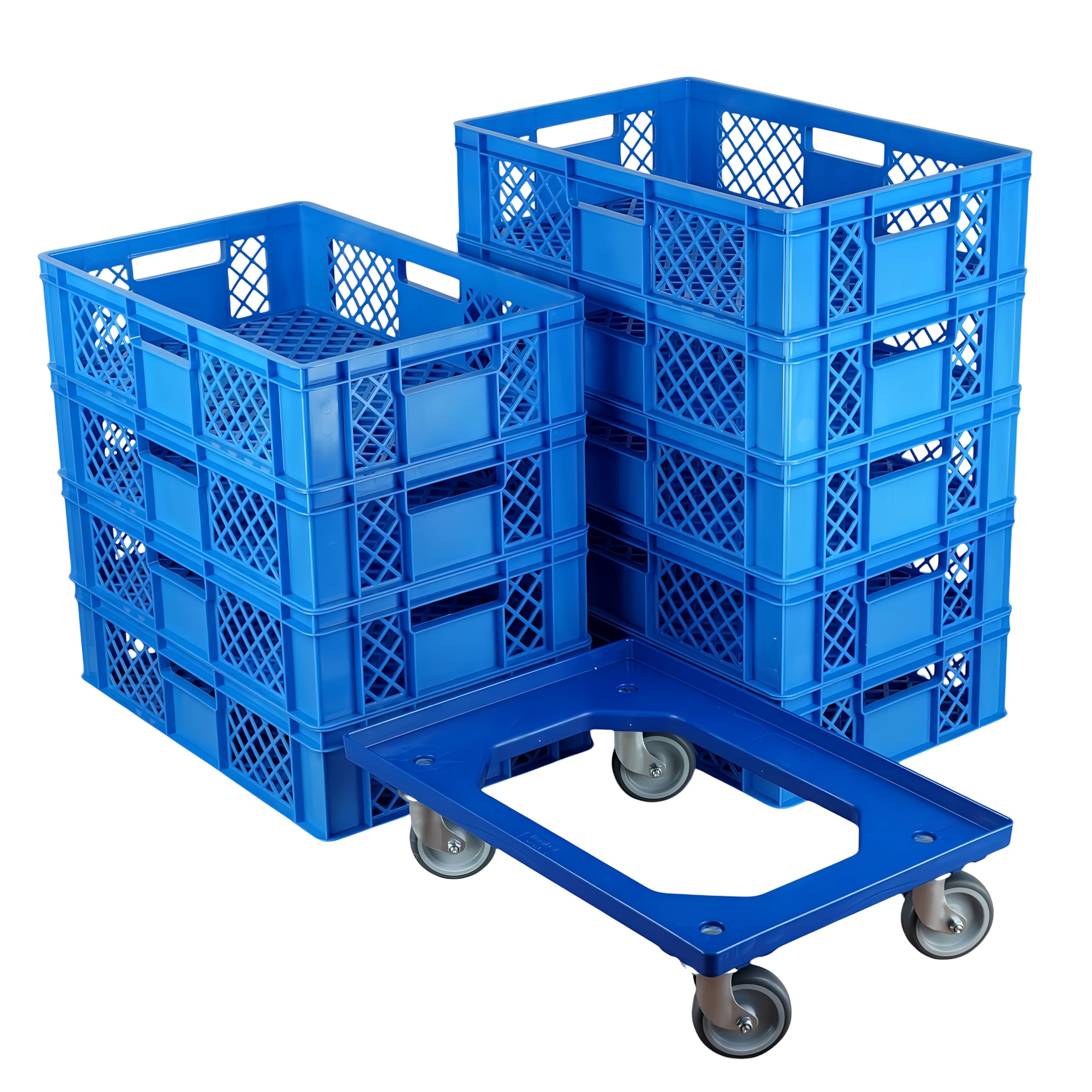 Logiplast 9 Stück Bäckerkisten Brotkisten 600 x 400 x 150 mm in blau + 1 Transportroller in blau
