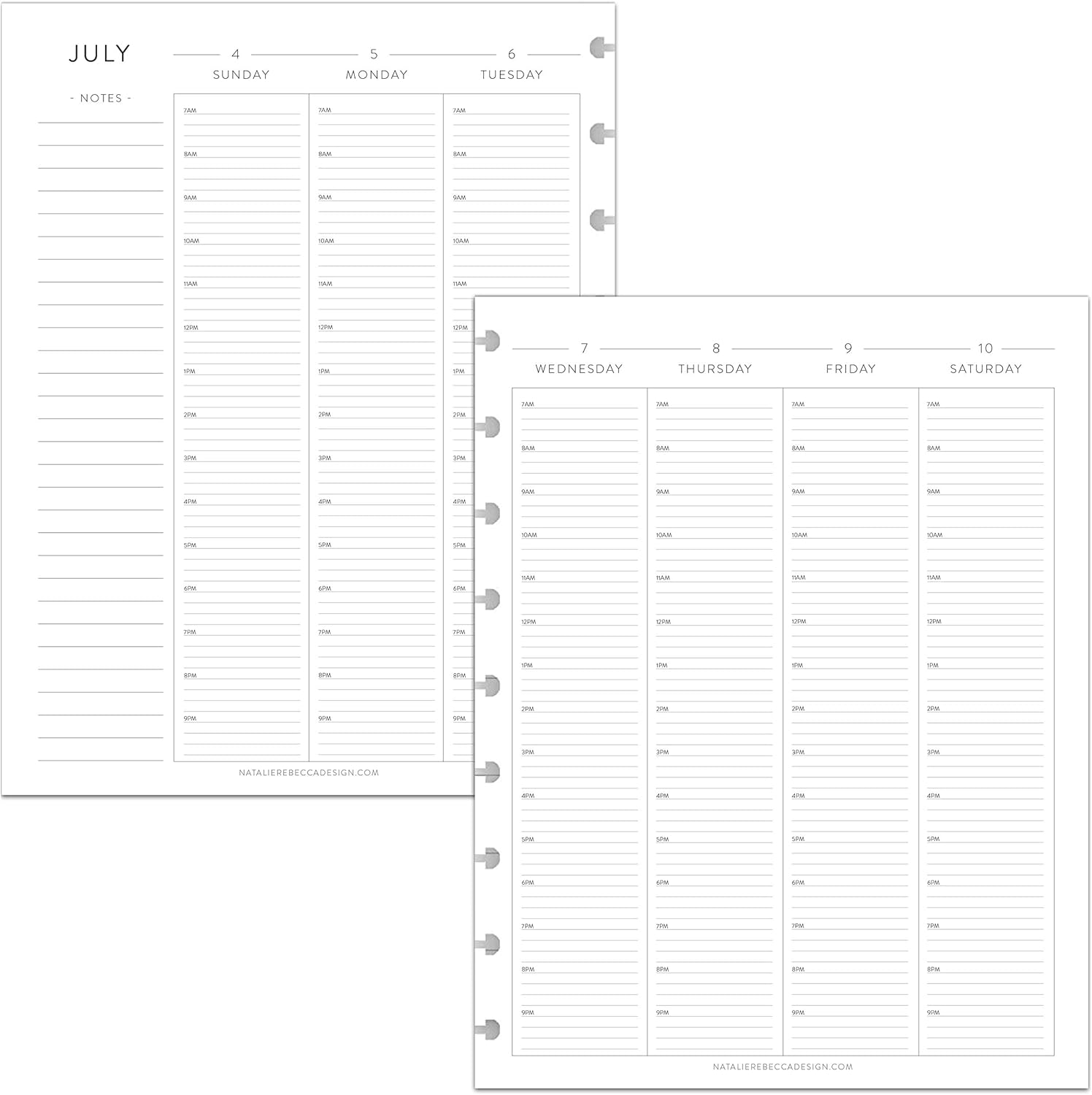 BetterNote July 2026 - June 2027 Academic HOURLY Calendar for Disc Notebook, Fits Levenger Circa, Big Happy Planner, Staples Arc, TUL, Classic
