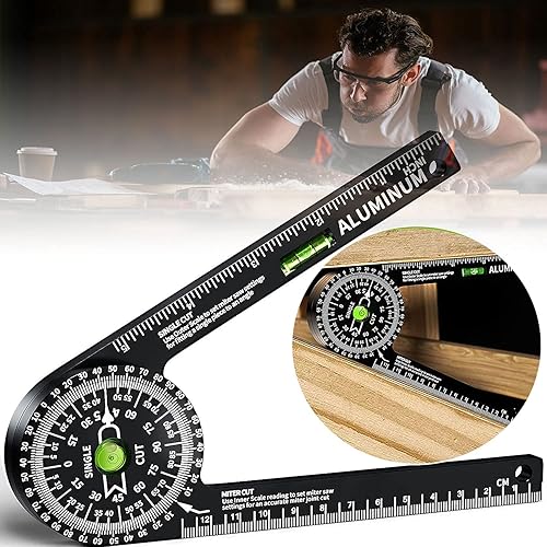 Miter Saw Protractor,Aluminum Protractor Angle Finder with Level Gauge High Precision Laser Inside & Outside Miter Angle Finder for Angle Finder Carpenters, Trim work,Plumbers and All Building Trades