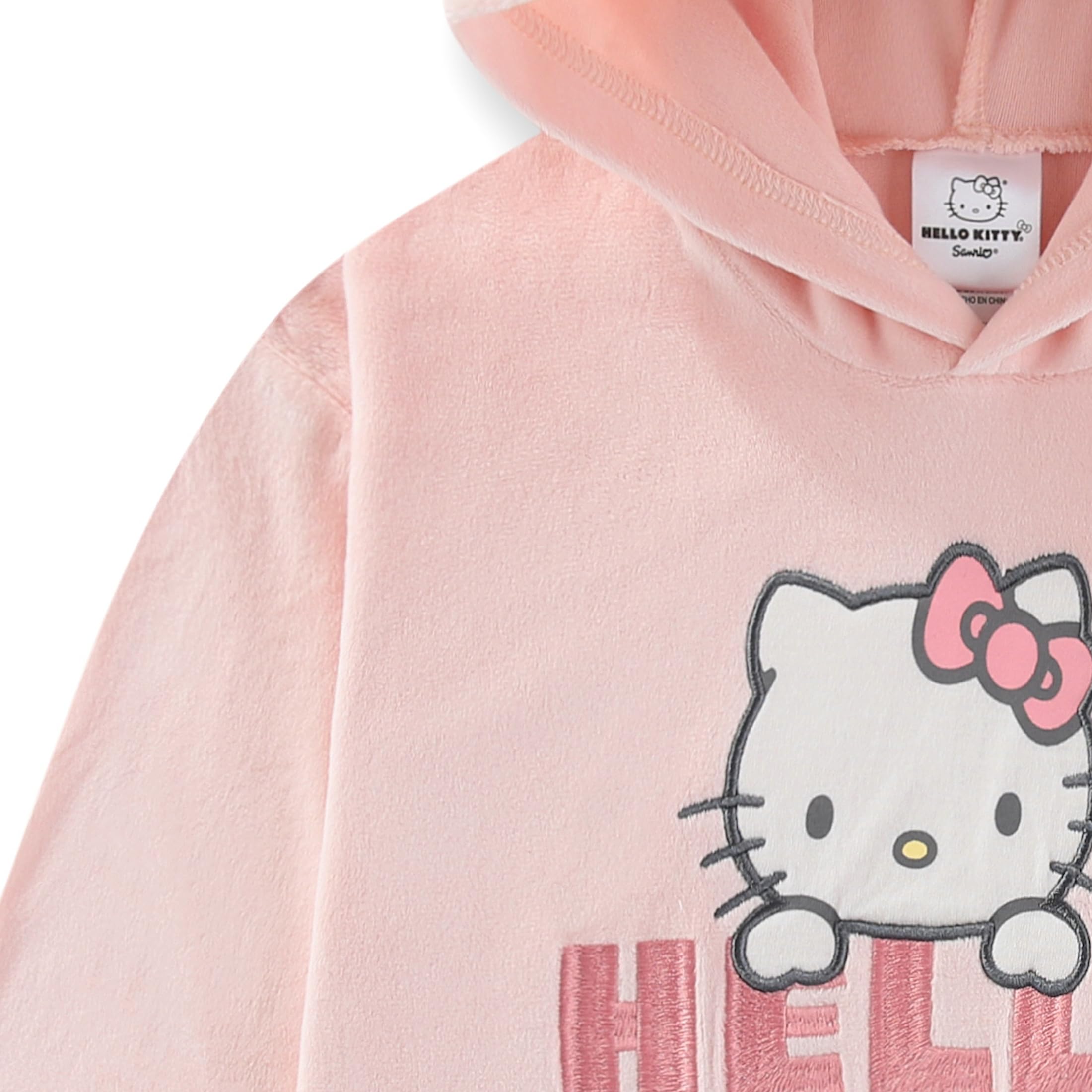 Hello Kitty Sanrio Mädchen-Kapuzenpullover und Velours-Hose für große Kinder