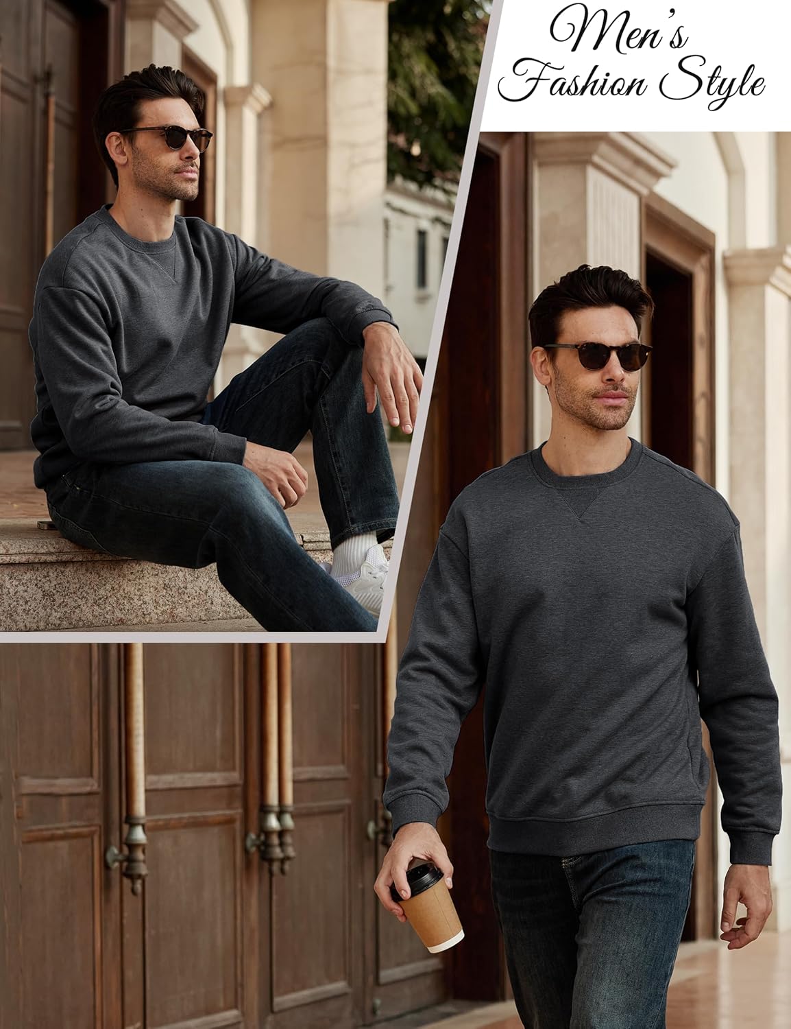 MAGCOMSEN Men's Sweatshirt Crewneck Thermal Sherpa Lined Sweatshirts Warm Winter Casual Tops - Image 2