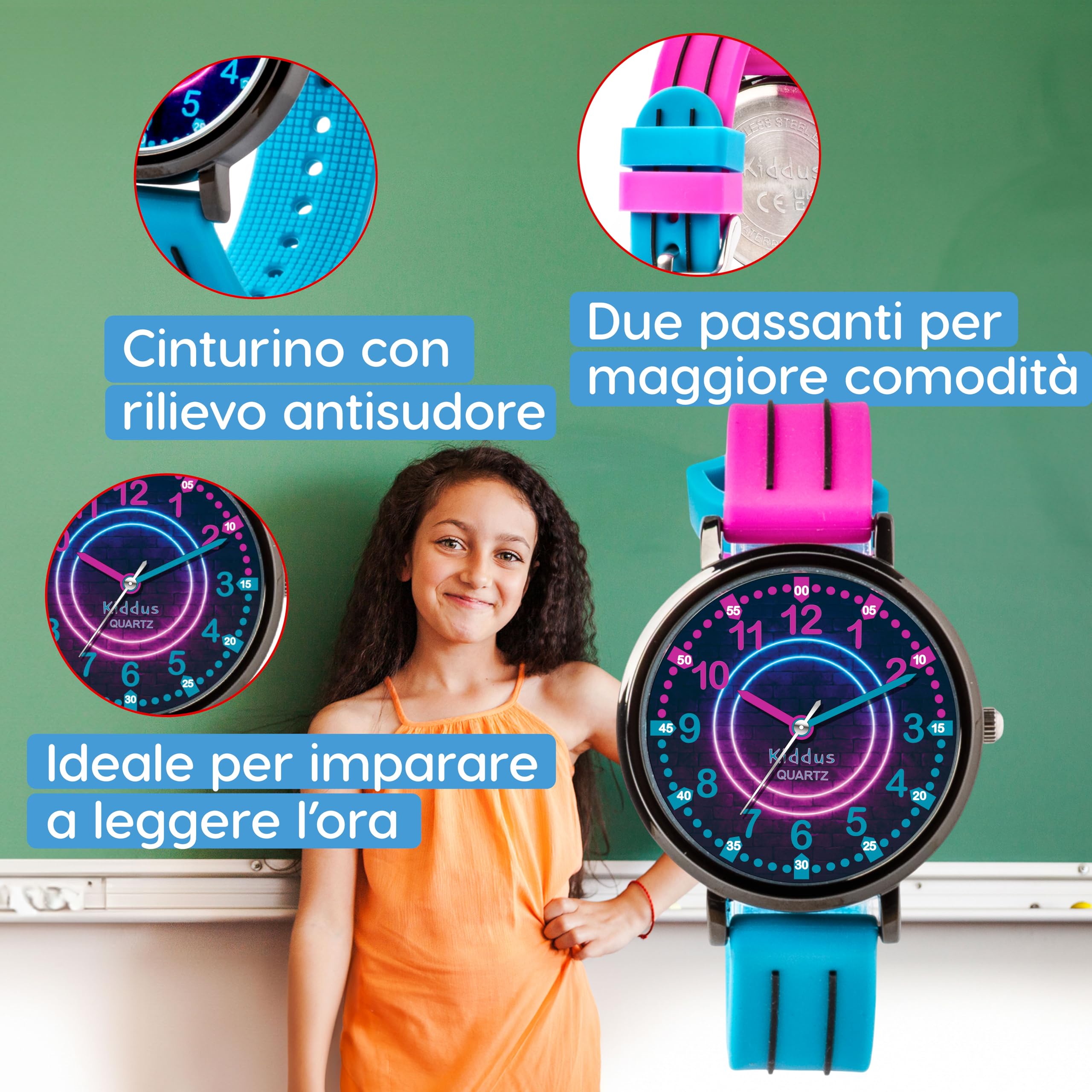 Kiddus Orologio Educativo per Bambini, Orologio da polso Analogico per Bambino e Bambina a partire da 5 Anni, Resistente all'acqua 5ATM, Primo Orologio per l'Infanzia, Regalo Bimbo Apprendimento