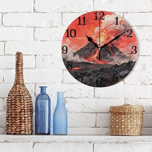 Miniatura 3 de KLL Black Fire Mountain Red Fire 10 Inch Round Wall Clock Retro noiseless Decorative for Bedroom Dining Room Kitchen relojes de pared para cocina