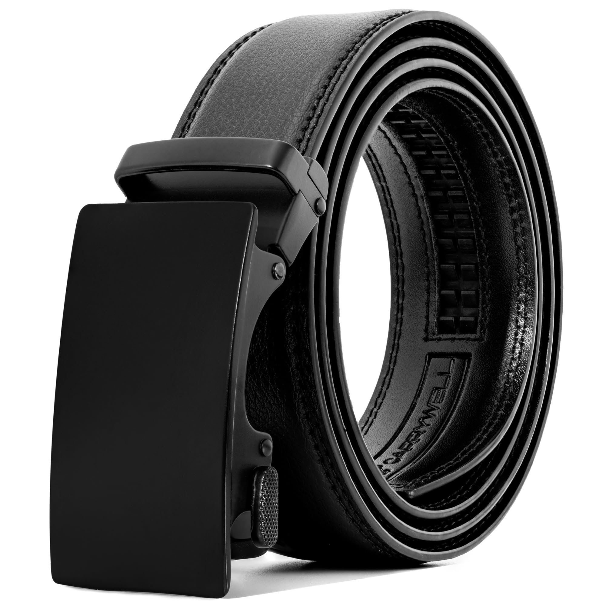 (Not Made In China) Men's Belt, Leather Ratchet, Adjustable and Customizable Fit, Gift Box Packaging