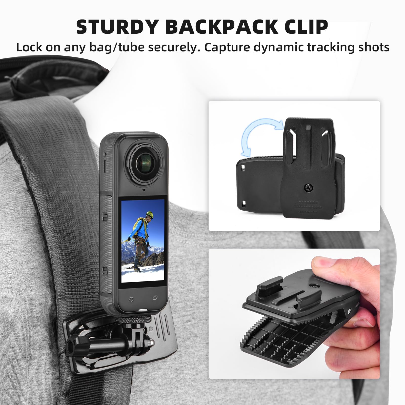 BRDRC Kit di accessori per Insta 360 X5 X4, cinghia per il petto, imbracatura per zaino, supporto da polso, adattatore rotante a 360° + rilascio rapido per Insta360 One X5 X4 X3 X2 X