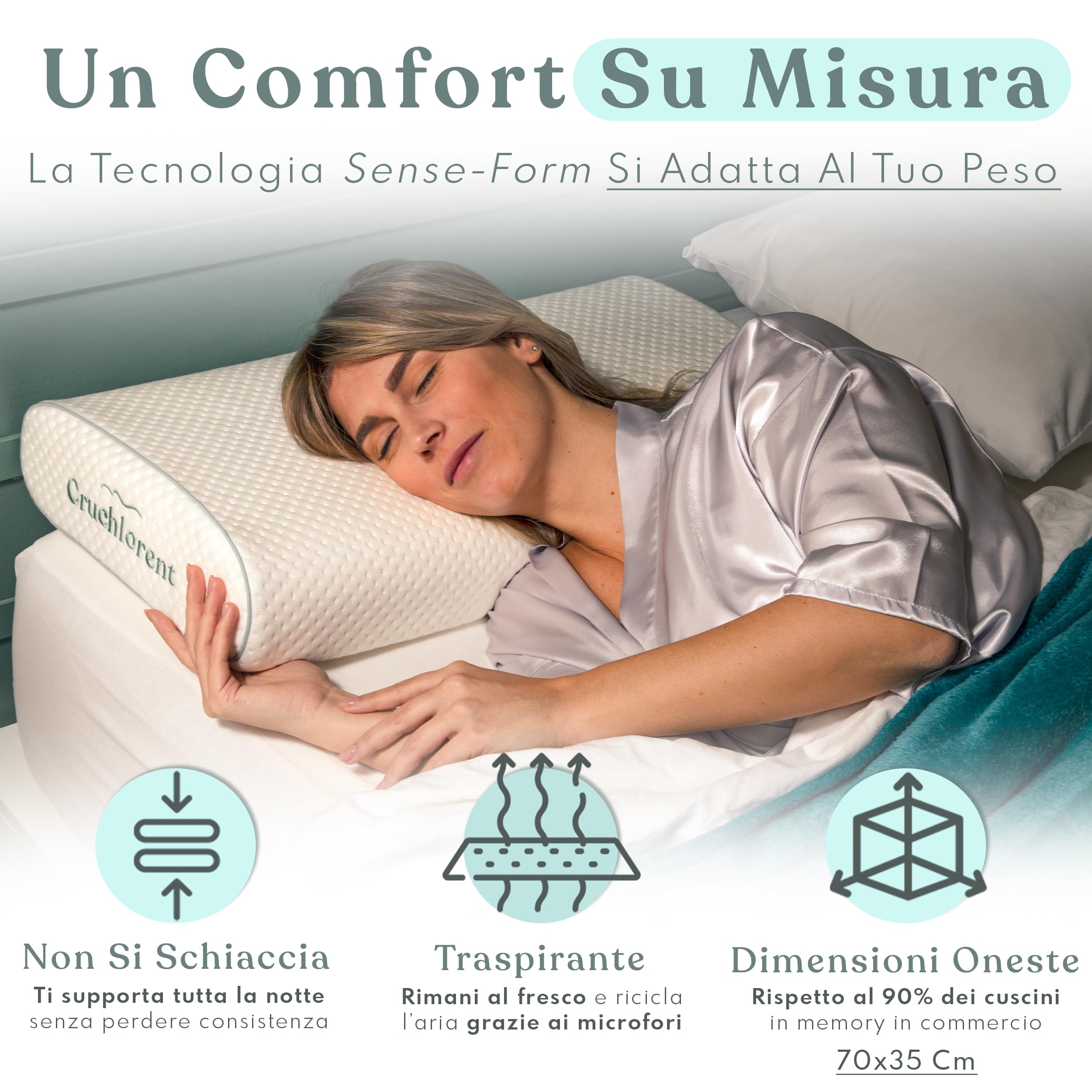 Cuscino Cervicale per Dormire Semi-Rigido Ortopedico Regolabile - per chi Dorme di Lato o di Schiena - Dimensioni Standard 70x35 - Supporto Sostenuto Collo - Cuscino Memory Foam - Antirussamento