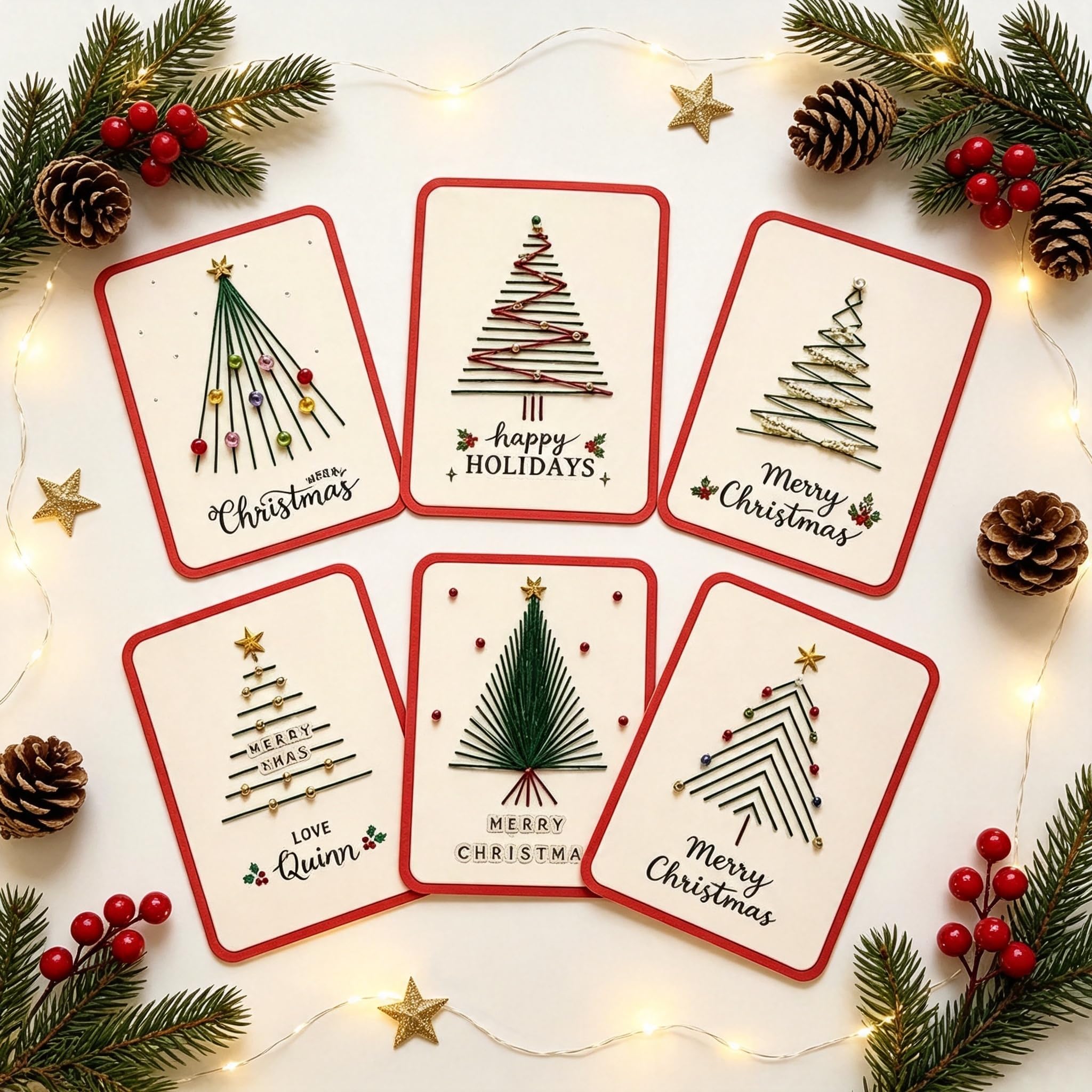Stitching Cards, Merry Christmas DIY Kit, 6-Piece Stitch Christmas Cards (Red)
