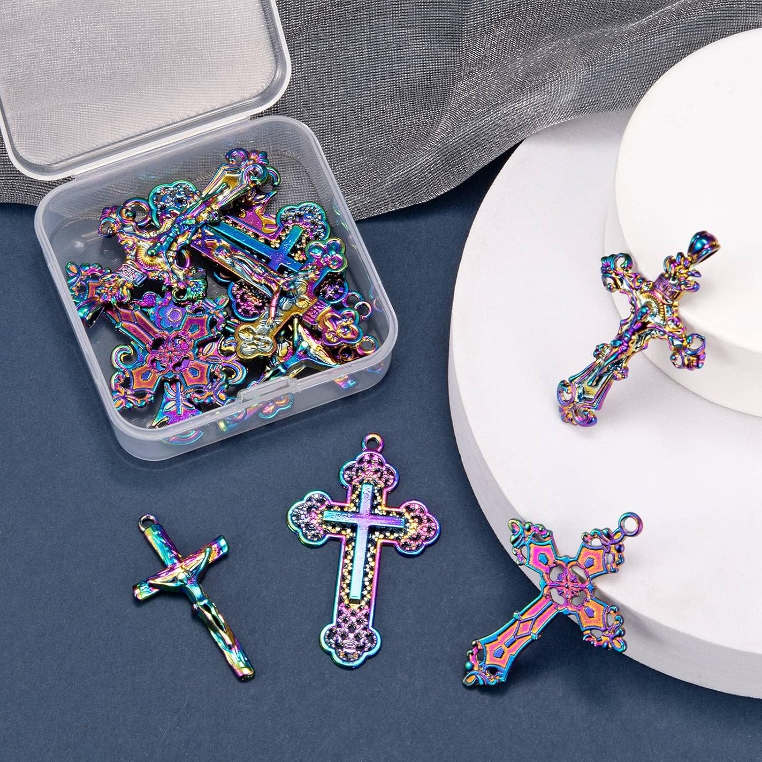 12 Pieces Jesus Cross Charms Alloy Rainbow Cross Charm Pendants Easter Cross Charms for Jewelry Necklace Making(6 Styles) - Image 5