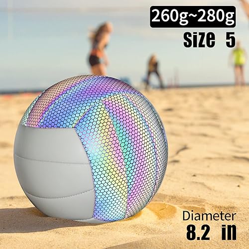 Miniatura 8 de EVZOM Balón de voleibol que brilla en la oscuridad tamaño 5, pelotas de voleibol reflectantes de cuero brillante, regalo para niños, hombres,
