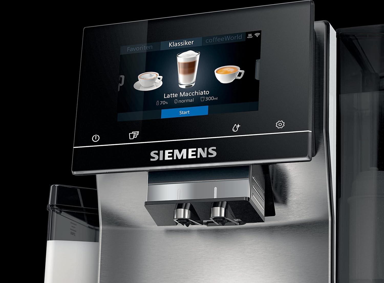 Siemens EQ.700 Macchina per caffè espresso completamente automatica, TQ705R03 integral, 5 iSelect Display, coffeeWorld, contenitore per latte integrato, Home Connect, acciaio inossidabile/bianco