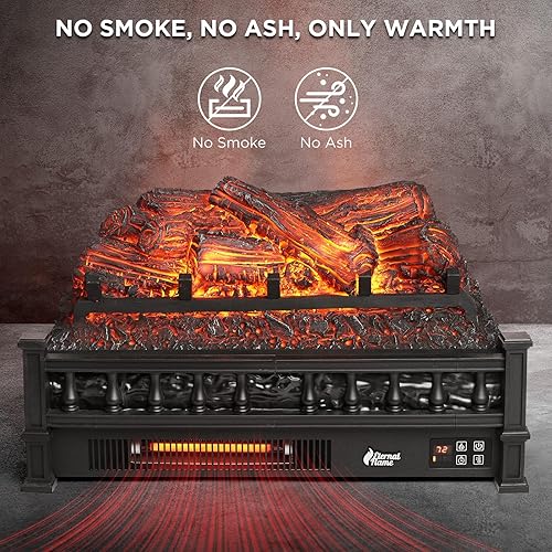 Miniatura 9 de TURBRO Eternal Flame - Troncos de chimenea eléctrica infrarroja, calentador de troncos de chimenea de control remoto de 23 pulgadas, cama de madera
