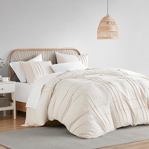 Miniatura 2 de Comfort Spaces Juego de funda de edredón color crema tamaño individual, 2 piezas, funda de edredón plisada con pintuck para cama individual, para