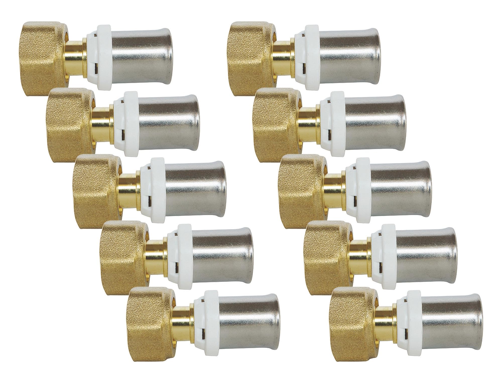 SOMATHERM FOR YOU - 302020201 - Lot de 10 Raccords Droit à Sertir pour Tube Multicouche Ø16 - Écrou Tournant Femelle 15/21 (1/2'') - Compatible Profil H, U, TH - Jaune