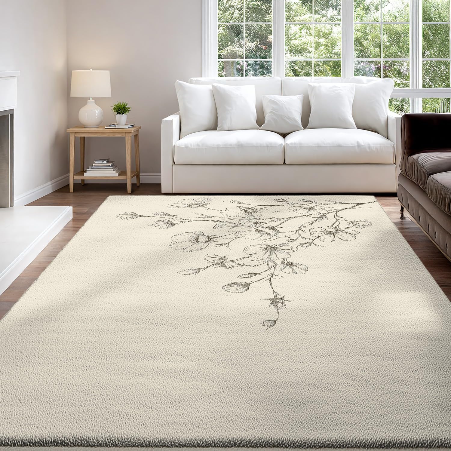 Générique Tapis Moelleux 60 x 90 cm, Extra Epais Tapis Chambre Antidérapant Lavable en Machine, Floral Élégant pour Interieur, Salle à Manger, Brun-Jaune