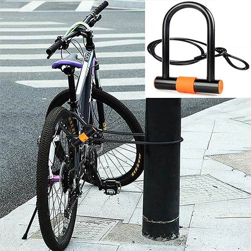 Miniatura 6 de Candado en U para bicicleta con cable de alta resistencia para bicicleta, cerradura en U, grillete de 0.551 in y cable de 3.77 pies de longitud con
