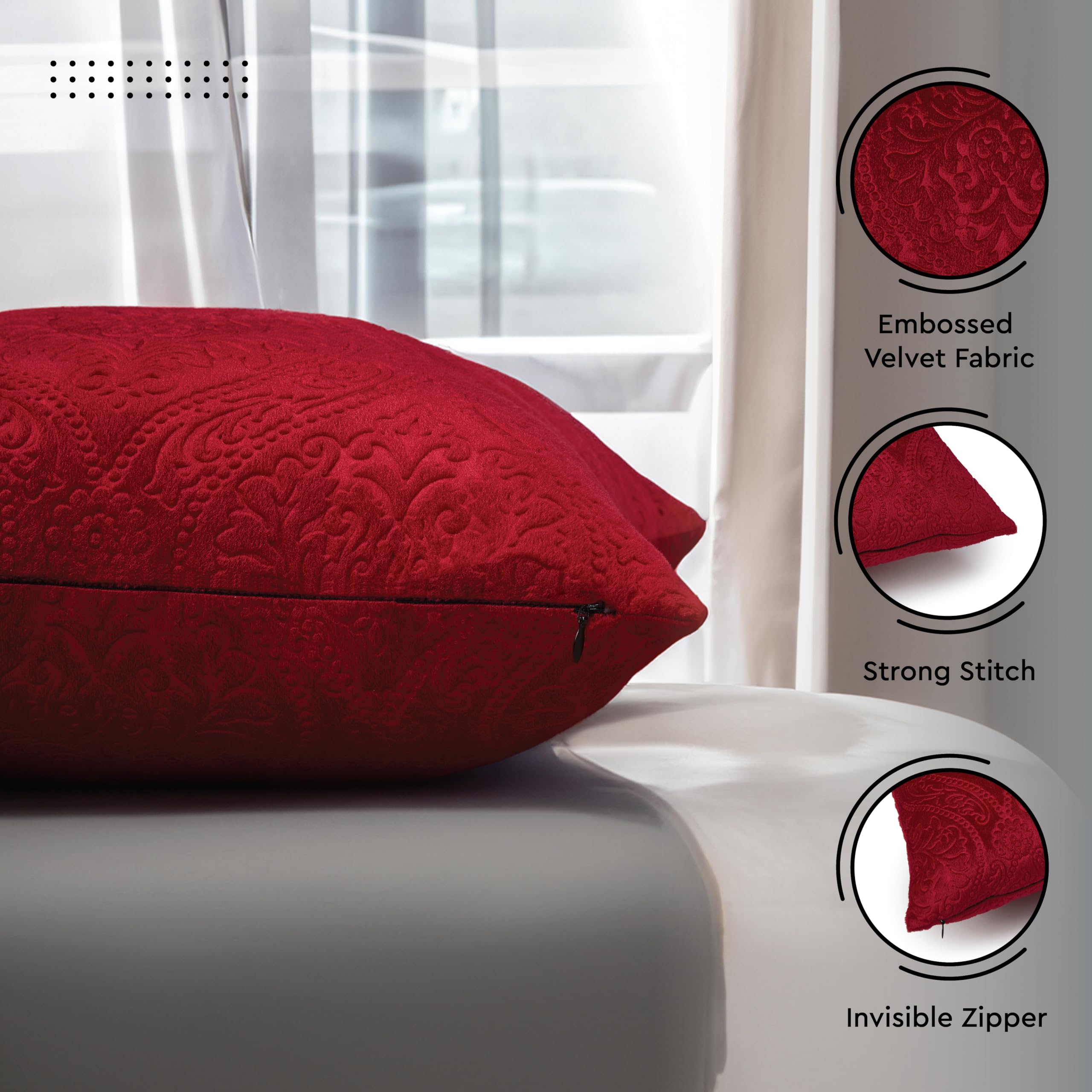 Encasa XO Luxury Embossed Velvet Cushion Covers, Plush Throw Pillow Covers For Elegant Living Rooms & Bedrooms - Image 4