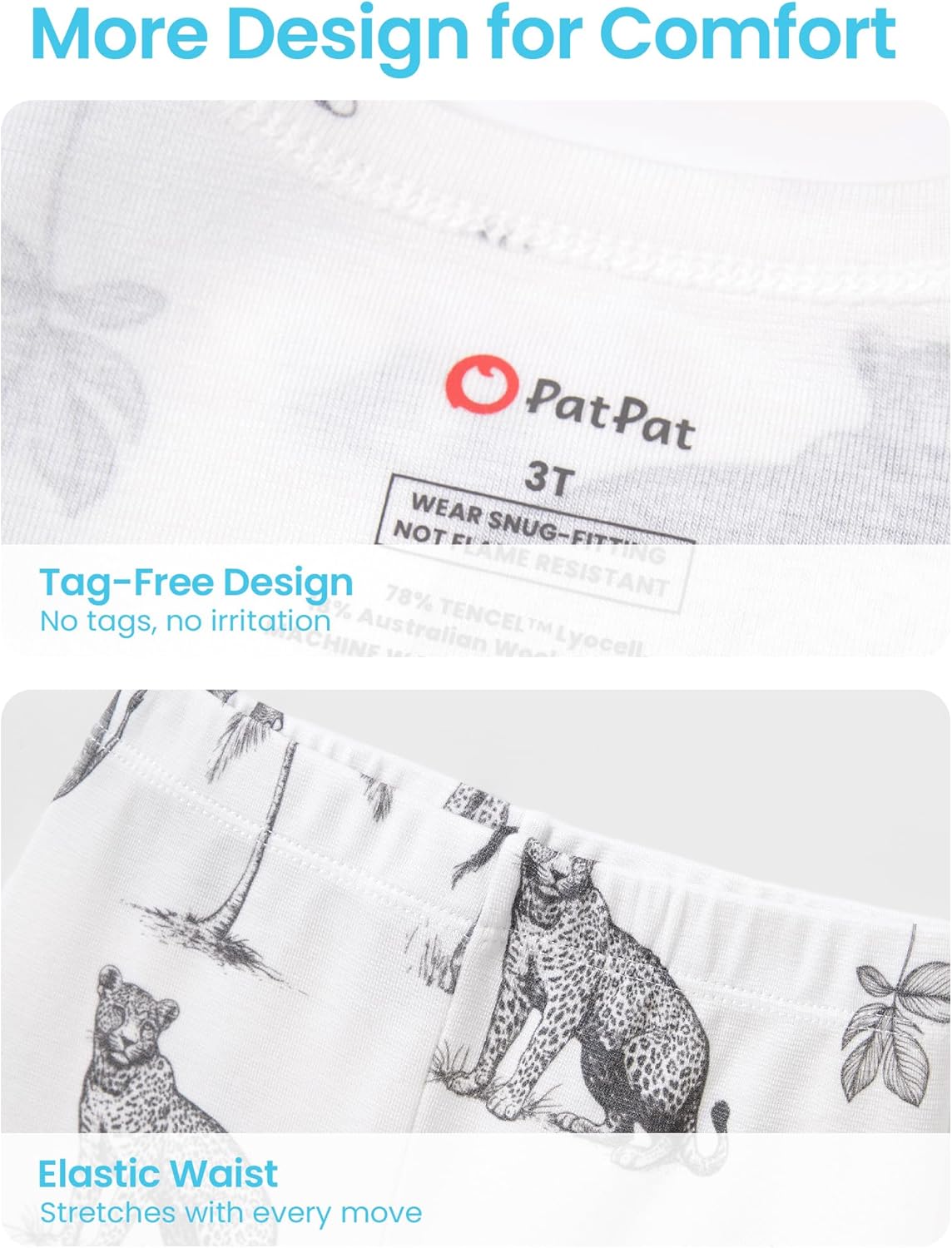 PATPAT Toddler Pajama Set with Premium Soft Wool & Tencel Blend, Snug Fit Pjs Temp-Balancing Sleeper for Kids Baby Boy Girl - Image 6
