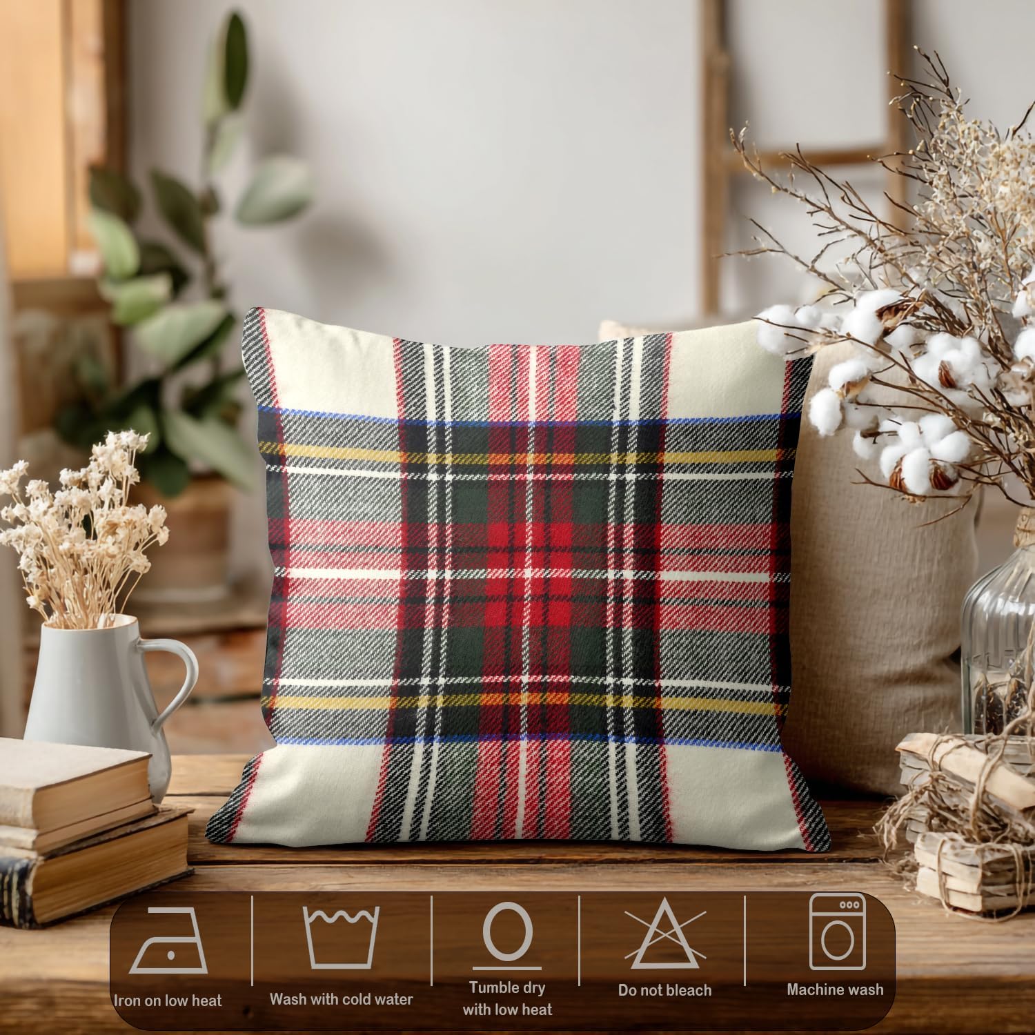 Batmerry Scottish Tartan Throw Pillow Covers, Green Wool Plaid Symmetric Square Fashion Decorative Pillow Covers Digital Printing Blended Fabric for Couch Sofa Bed Invisible Zipper 26X26 in(Set of 2)