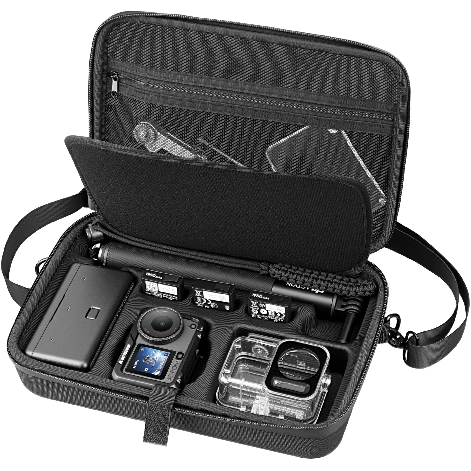 AMAZEAR Tragetasche für DJI Osmo Action 6 Zubehör, Kompakte Hartschalen Tasche Bag mit Schultergurt, Tragbare Kameratasche für Reisen, Organisation, Aufbewahrung, Schutz, Schwarz etui