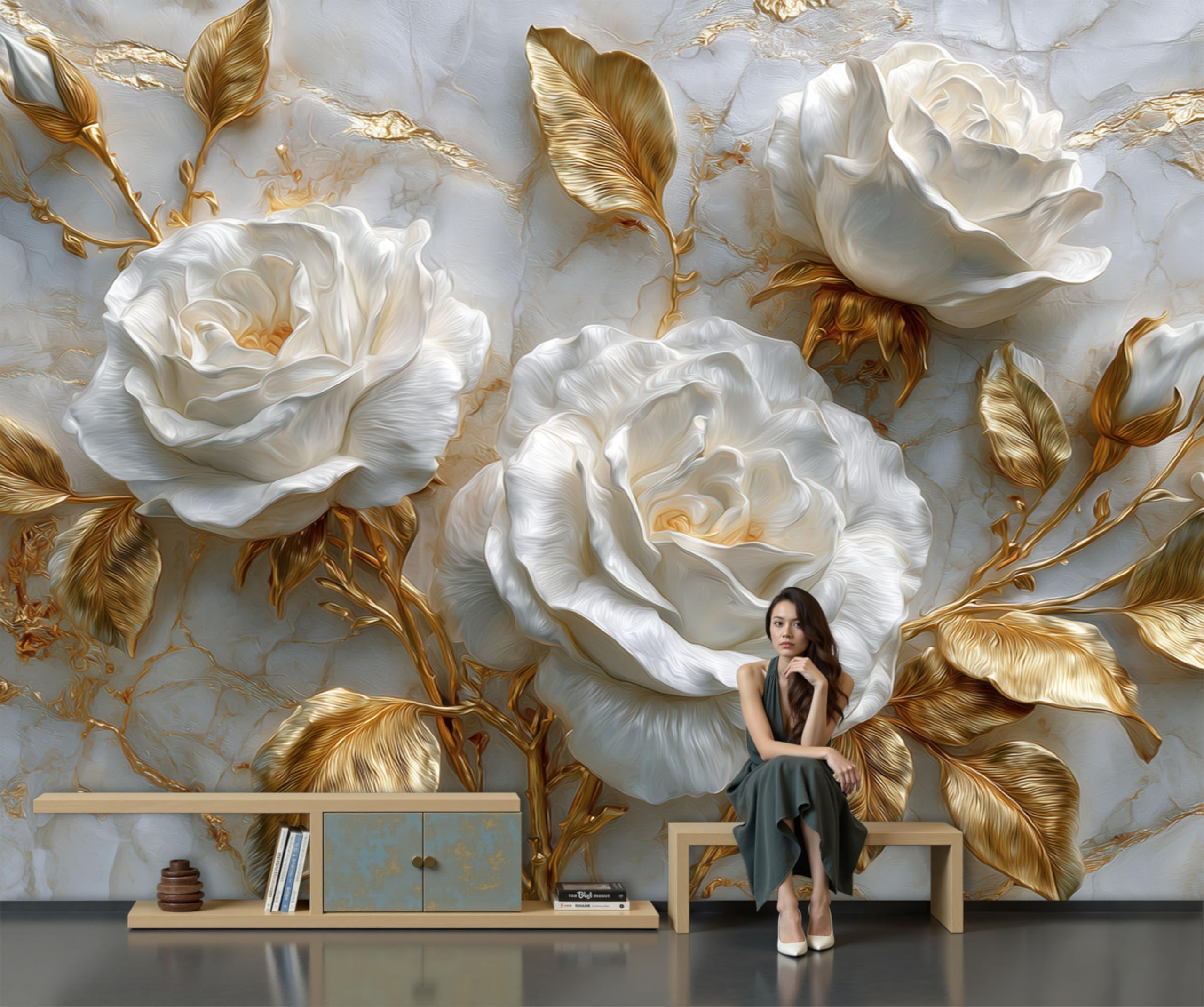 Lujo Ligero Al Estilo Europeo Papel Pintado Panorámico 400 x 280 cm Seda Rosa Lujo 3D Decoración para Niños Dormitorio Salón Mural Póster Grande, Oro