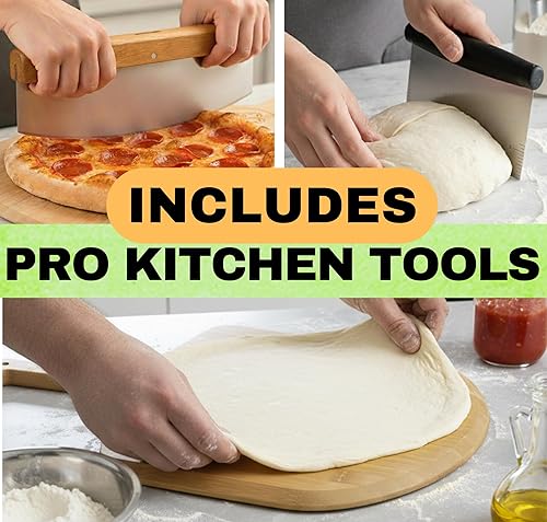 Vista 3 de Piedra de pizza grande para horno de 16 pulgadas, piedra redonda para pizza para parrilla con asas, juego de pala y cortador de pizza de madera