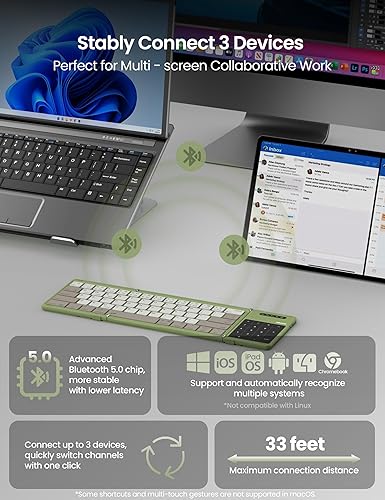 Miniatura 2 de Nillkin Teclado de viaje plegable con panel táctil y teclado numérico, Bluetooth inalámbrico portátil plegable teclado de tamaño completo con