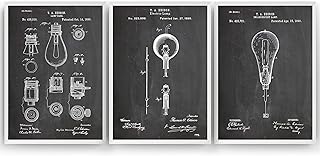 Magic Posters Thomas Edison Patent Prints - Set Of 3 - Vintage Engineering Poster Wall Art Science Posters Electrical Engineer Gifts Room Blueprint Decor - Frame Not Included