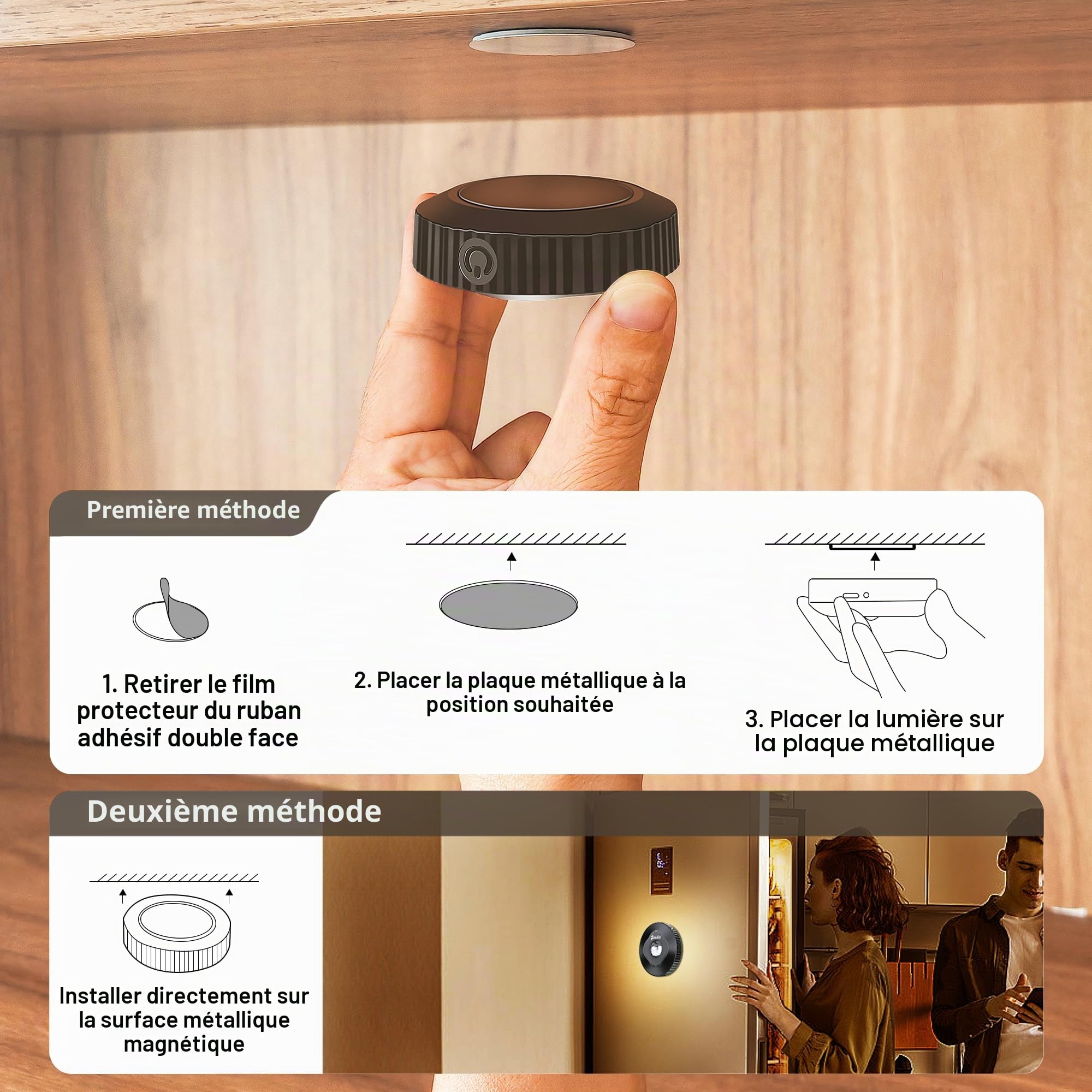 Zeadio Lampe d'armoire LED à contact avec télécommande, éclairage rechargeable pour la cuisine avec bouton-poussoir sur poussoir dimmable pour salon, chambre, cave, etc. (Pack de 6)