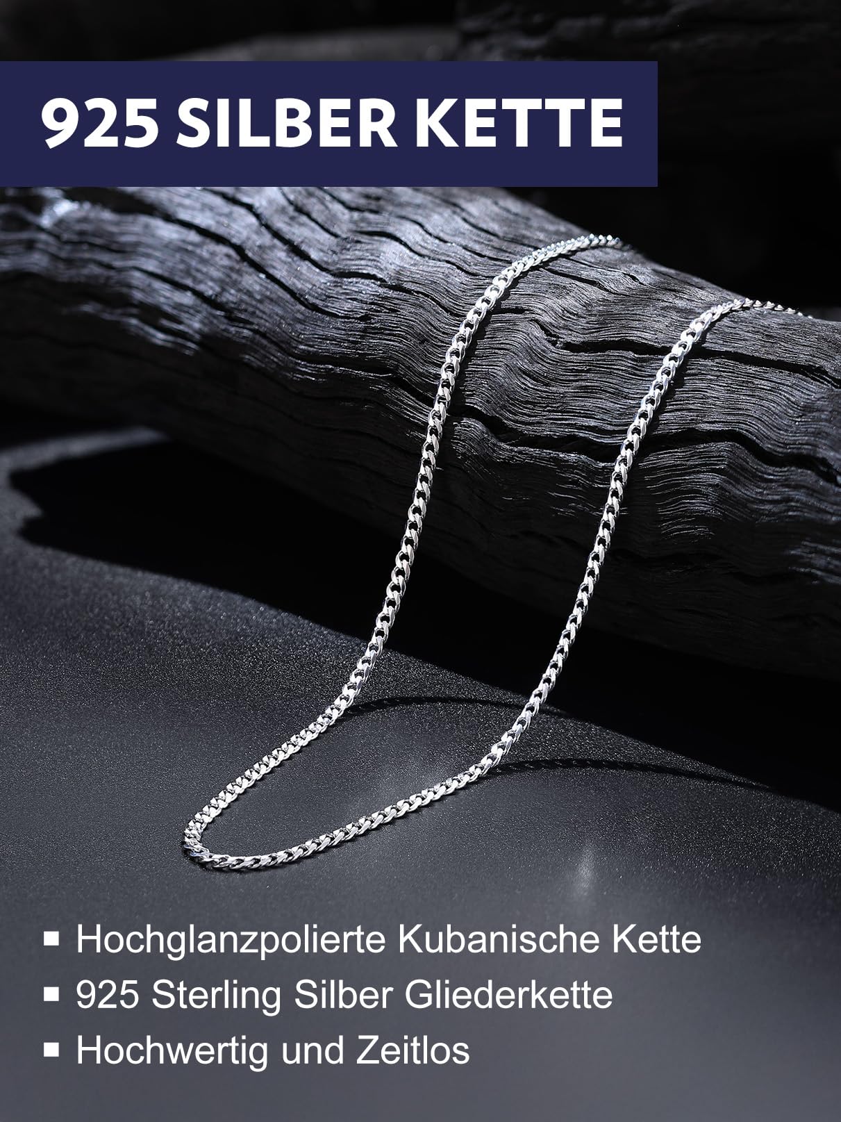 Bandmax 925 Silber Kette Herren Panzerkette 3/5mm breit Damen Kubanische Kette Silber 925 Panzer Halskette Gliederkette Silber Halsreif Halsschmuck mit Geschenkbox, Länge 36-71cm