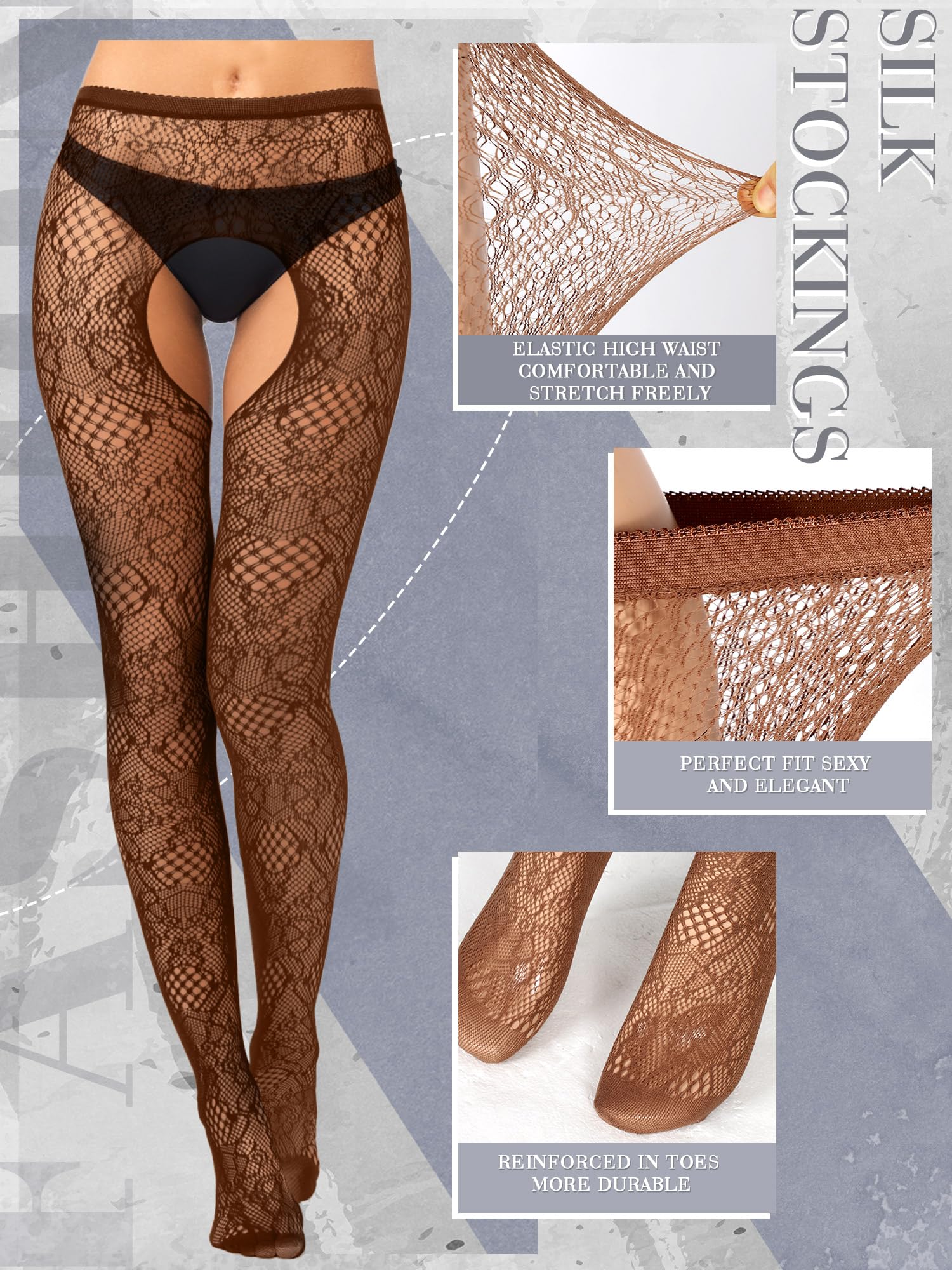 Skylety 6 Pairs Women Fishnet Thigh High Stockings Tights Suspender Pantyhose Stockings for Women