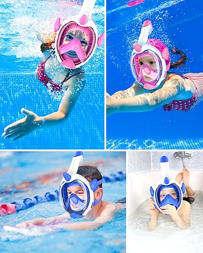 Miniatura 7 de Kids Snorkel Mask, Full Face Snorkel Mask for Kid 4-16, Foldable Snorkeling Gear for Kids Snorkeling Set for Swimming Pool Toys, Dry Top,