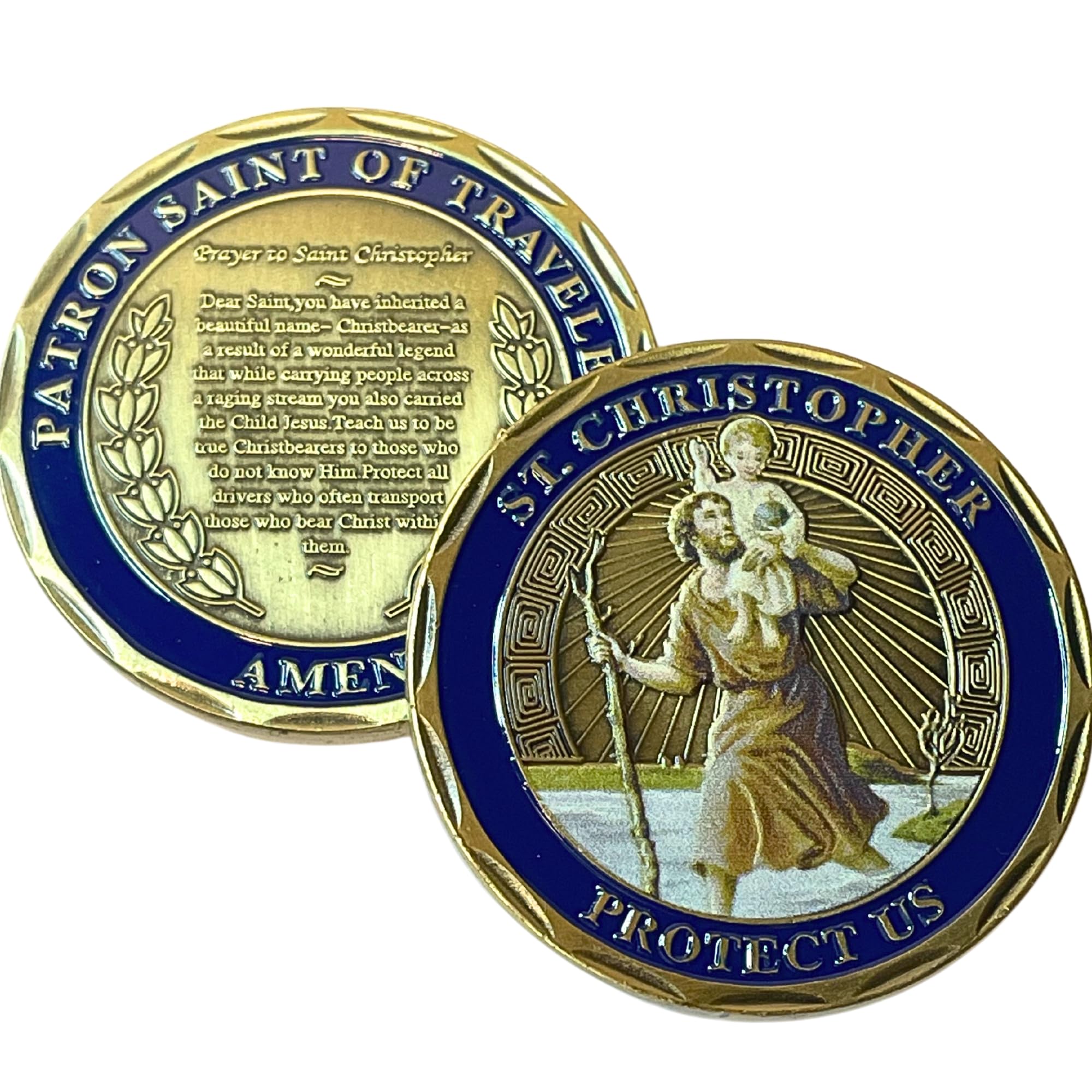 Aizics MintSt Christopher Coin, Patron Saint of Travelers, Catholic Challenge Coin, Copper Plated 38mm x 2mm, Religious Collectibles