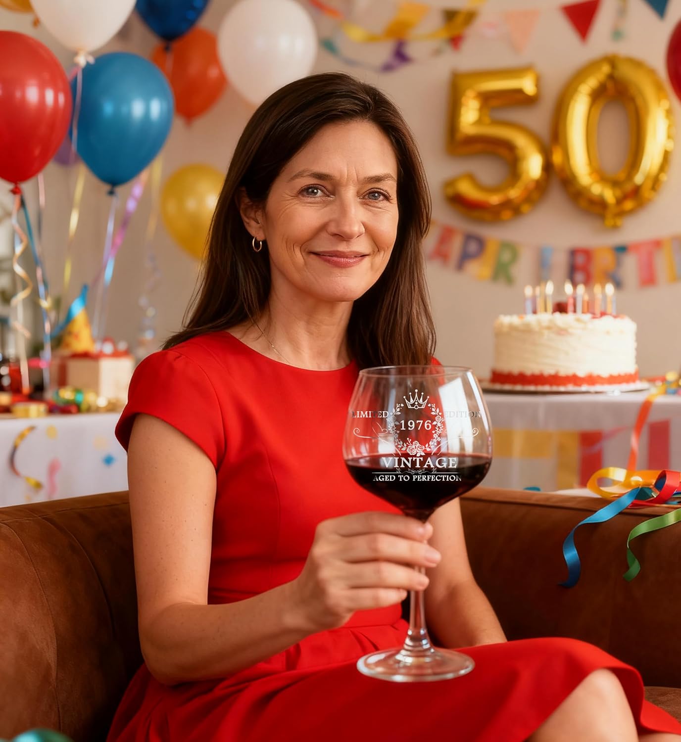 50TH Birthday Gifts for Her, Vintage 1976 Engraved 50th Hand-Blown Wine Glass, 50 Year Old Birthday Decorations For Women, Funny 50 Bday Gifts Idea For Women, Mom, Friends, Daughter, Sister - Image 4