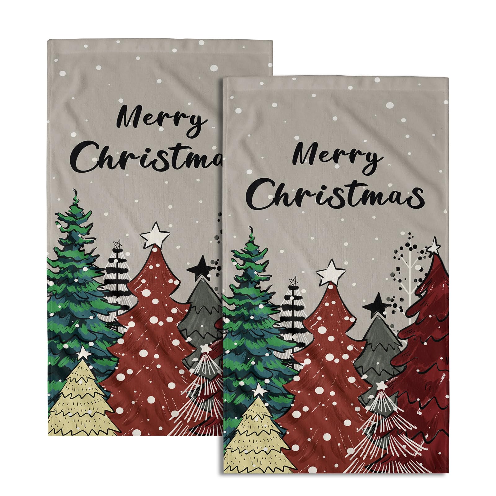 Giwawa Christmas Trees Hand Towels Set of 2 Winter Holiday Bath Towel Soft Kitchen Dish Towels Decorative Bathroom Towels for Guest Gym Spa