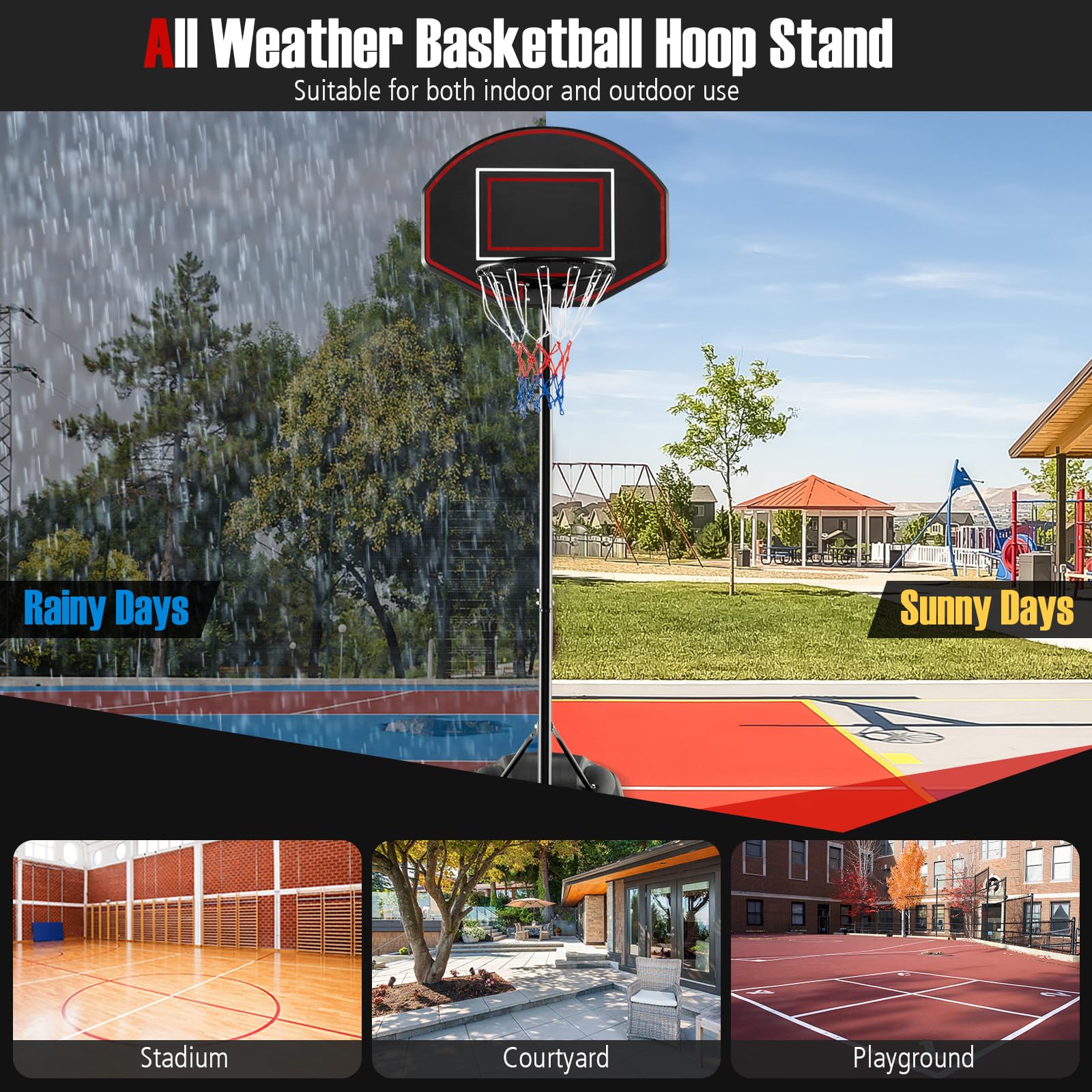GYMAX Canestro da basket e supporto, sistema di porta da basket regolabile in altezza con base riempibile e ruote integrate, set di rete da basket portatile per esterni e interni, per bambini, ragazzi