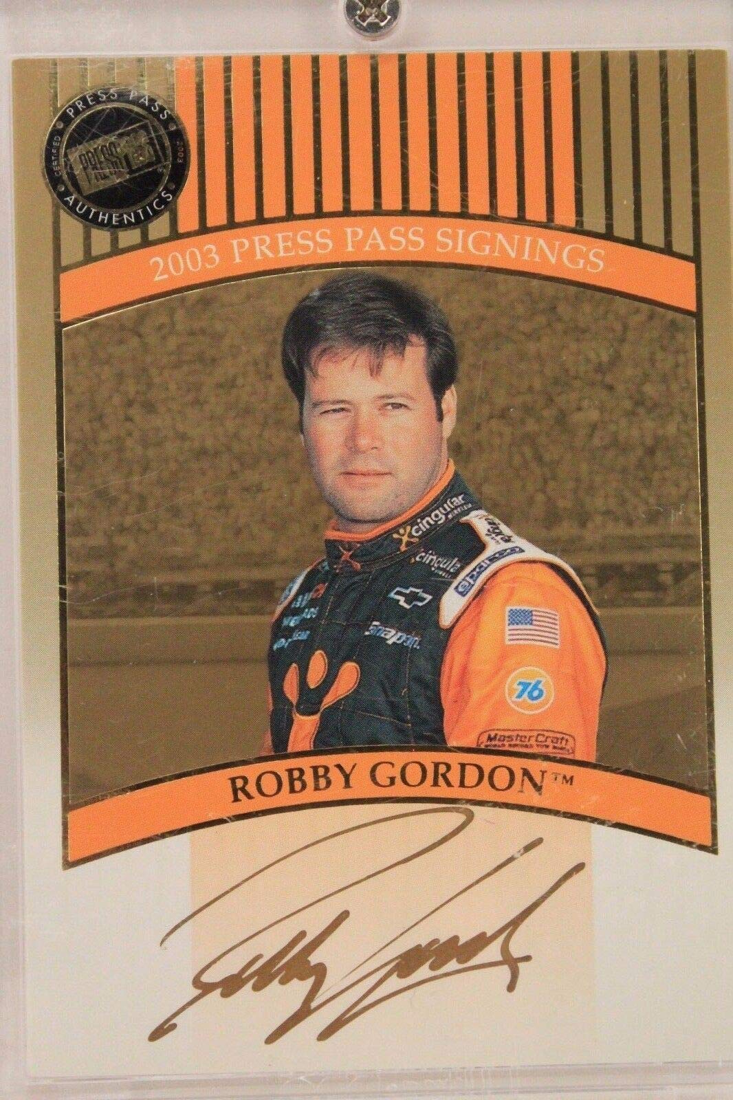 NASCAR Driver ROBBY GORDON Autographed Signed 2003 Press Pass Card