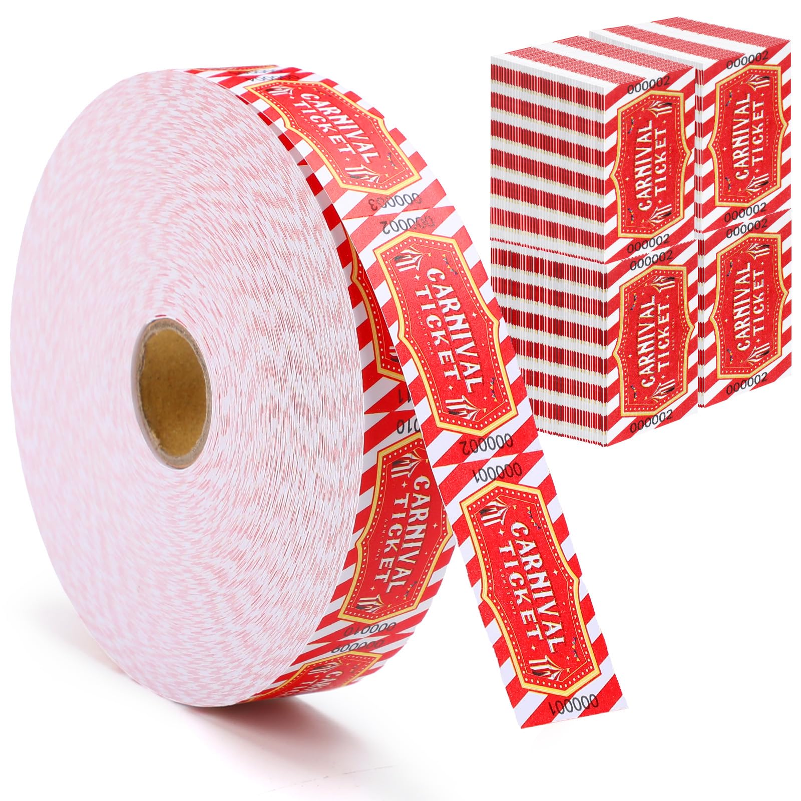 Pasimy 1000 Pieces Carnival Tickets Roll Circus Raffle Tickets Carnival Theme Party Decorations for Party Favors Supplies Numbered Fundraiser Events Door Prizes Drinks(Red Yellow Color)