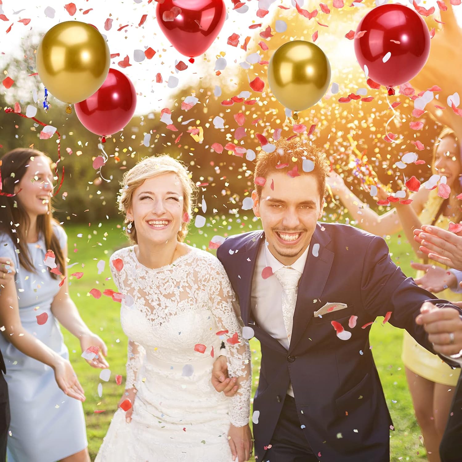 Ayfjovs バレンタインデーバルーンキット 50個 シルクローズ花びら 2000個 吊り下げハートスワール I Love You