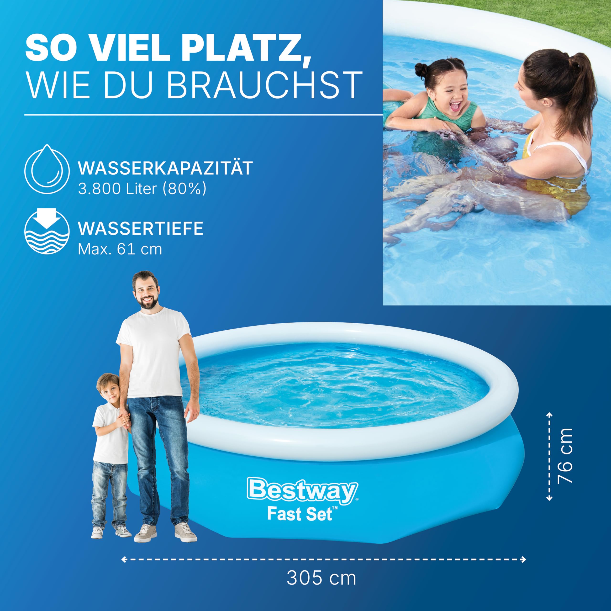 BESTWAY Fast Set Pool Set 305x76 cm, mit Filterpumpe