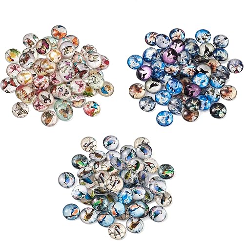 Miniatura 6 de 150 cabujones de cristal de animales de 0.47 pulgadas de 0.47 pulgadas, mitad redondos, pájaro, lobo, mariposa, cabujones de cúpula de vidrio,