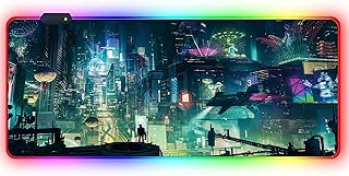 RGB Alfombrilla XXL – Alfombrilla de ratón gaming 900 x 400 – LED 7 colores – 4 efectos de luz – Ajustable antideslizante lavable – Para PC Desktop y Laptop futurista moderno C06