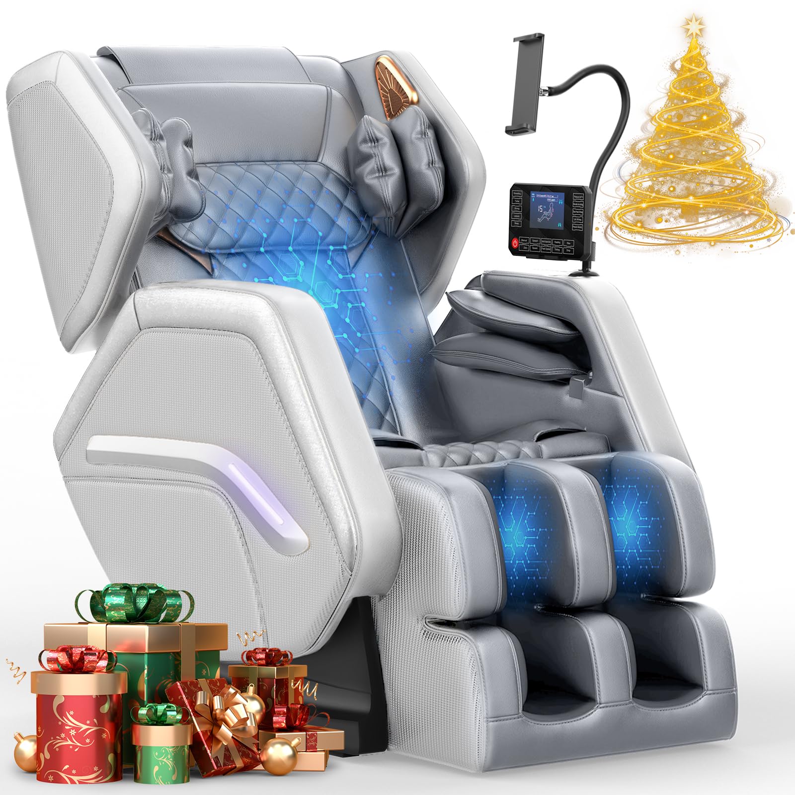 Sillón de Masaje, sillón reclinable de Cuerpo Completo con 14 Rodillos, 8 Bolsas de Aire, función de calefacción, Masaje de pies, Altavoz Bluetooth, Control Remoto táctil