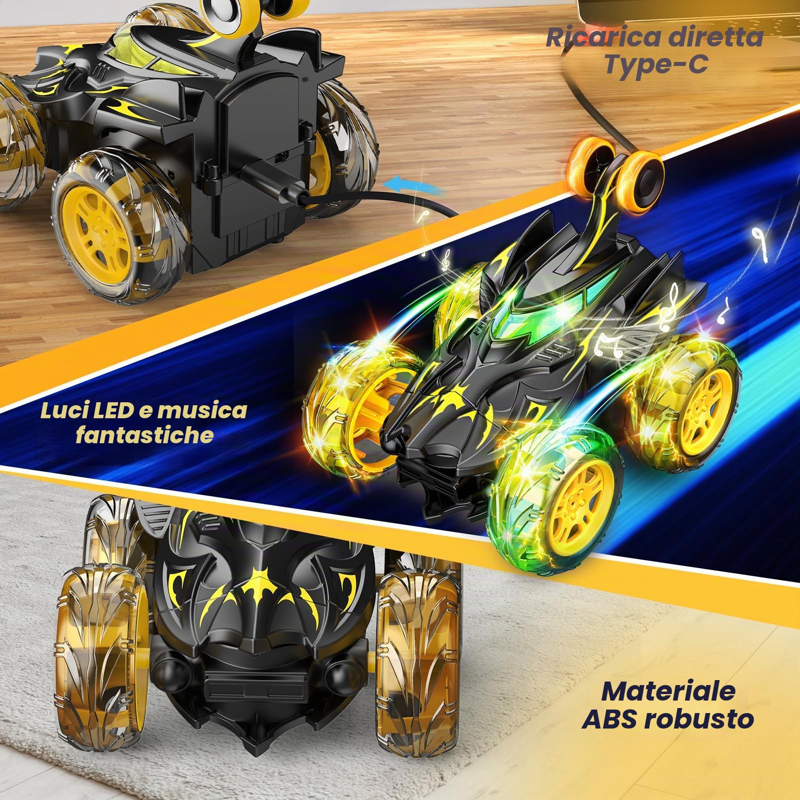 Braxel Auto telecomandata RC 2.4 Ghz 360° Flip LED lampeggiante Monstertruck - Giocattoli da 3 a 9 anni - Regalo di compleanno