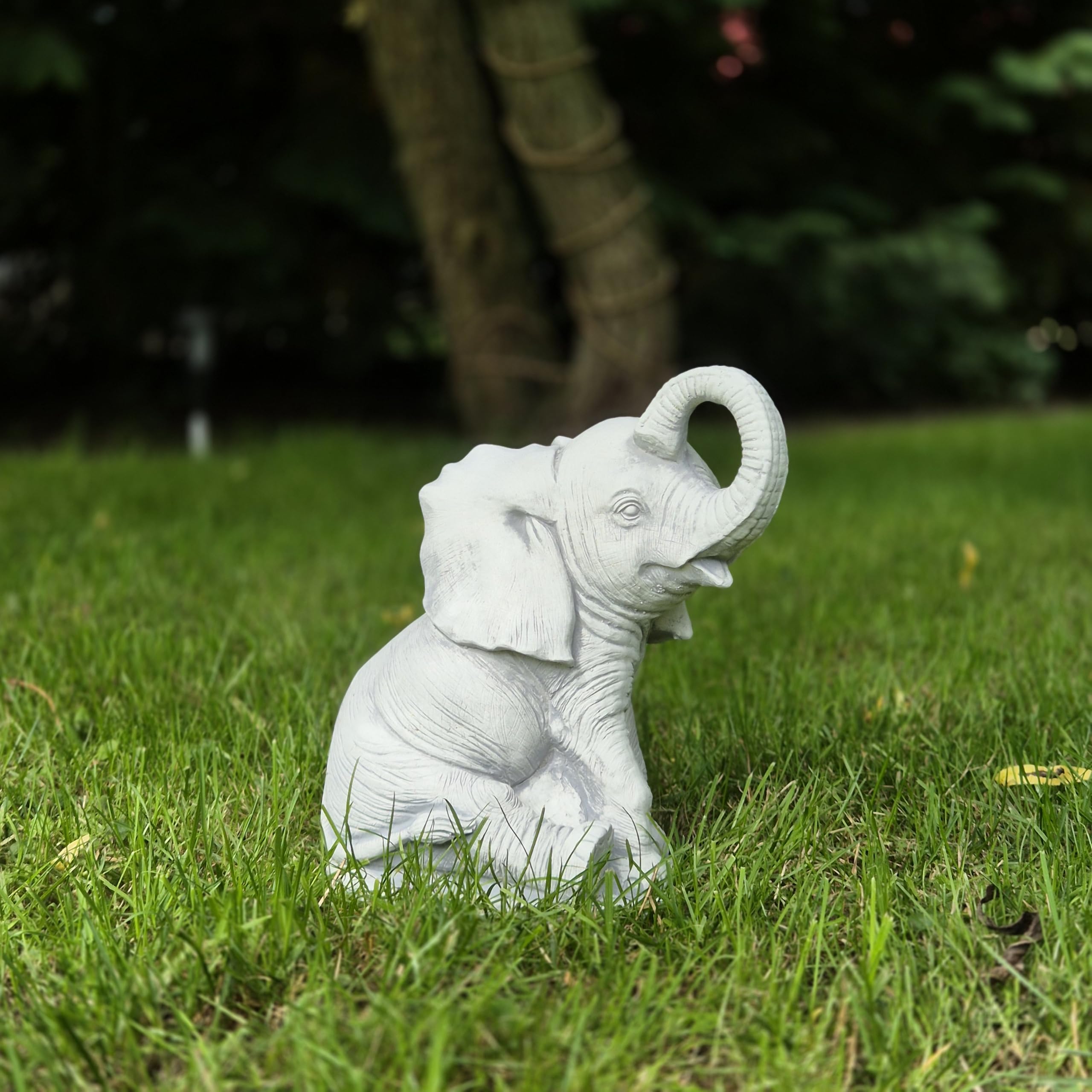 FABRIQ Wesoły słoń – realistyczna figurka ogrodowa z odpornego na warunki atmosferyczne odlewu kamiennego, waga 5,8 kg, wysokość 27 cm