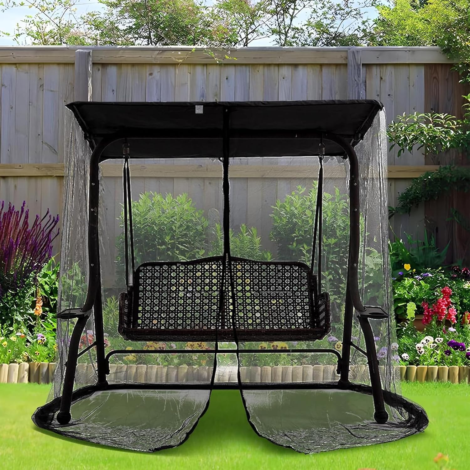 Breathable Polyester-Mosquitoes Netting for Patio - Double Zipper Doors & Fine Mesh (Gazebo/Tent Use, Universal for 2/3-Seat Swings)​​ (A)