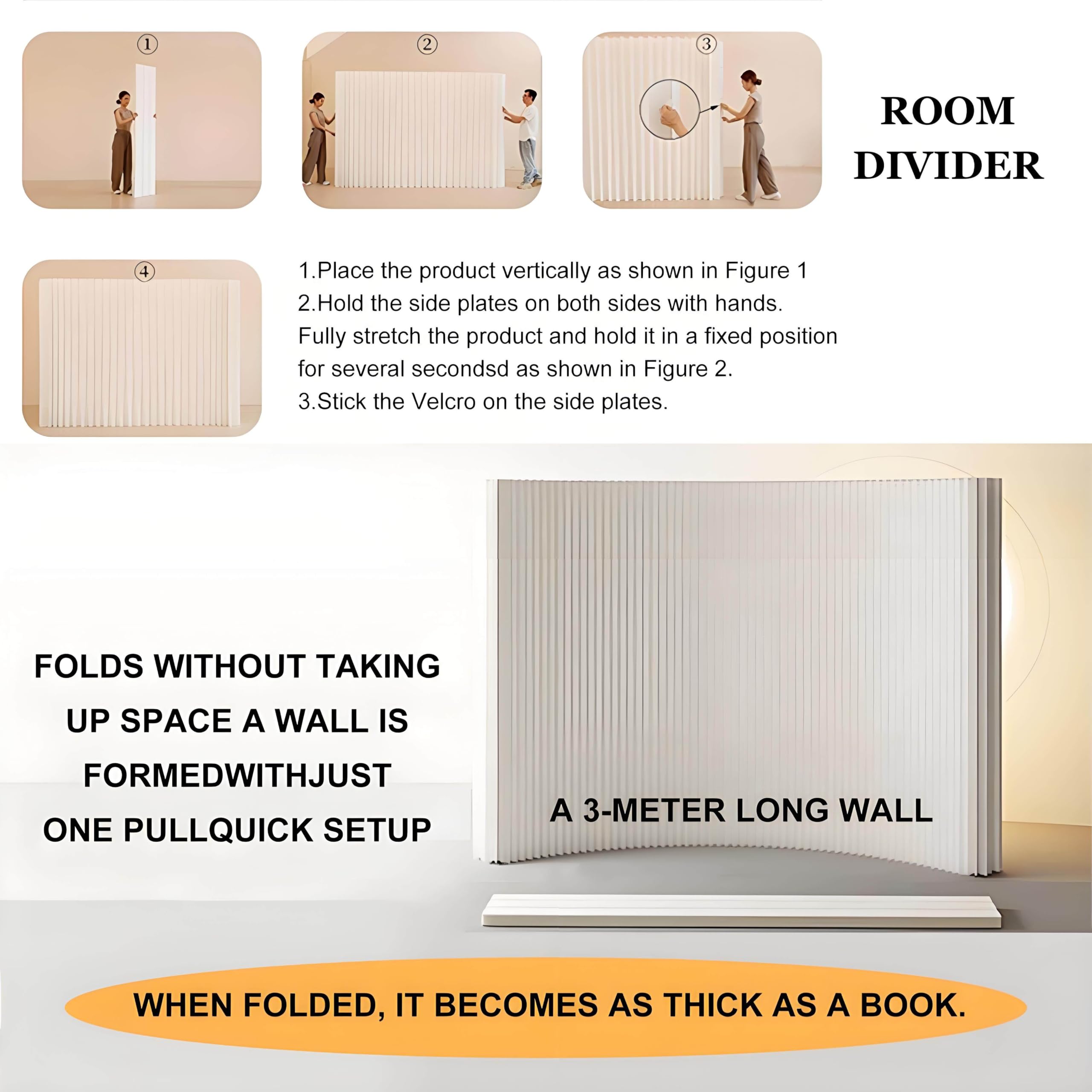 Biombo separador de ambientes,separador de pared para separar ambientes,separador independiente para interiores,para casa,oficina,estudio,exposición,papel kraft plegable.,White-5 * 2.4m/16.4 * 7.87FT