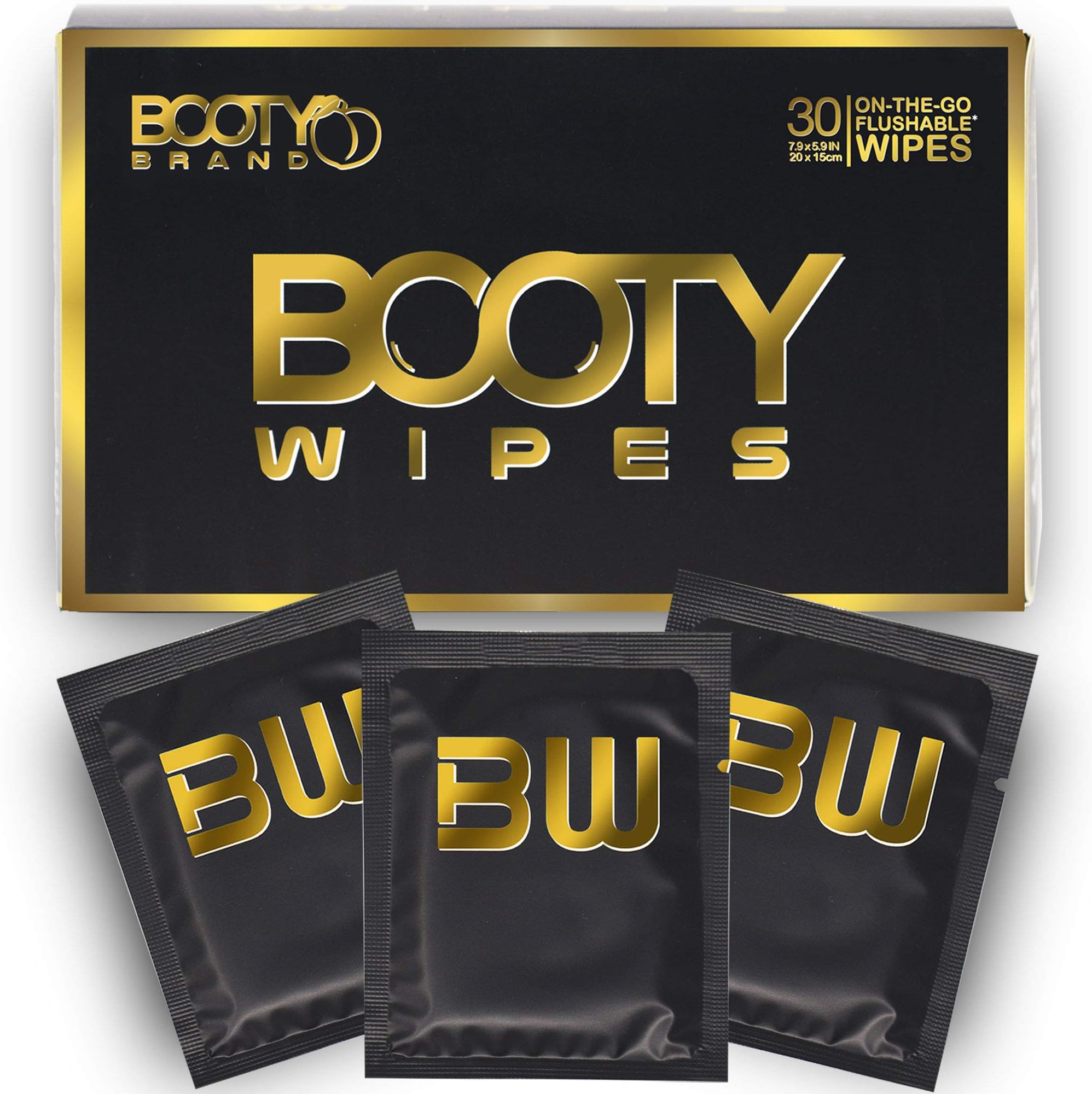 BOOTY WIPES for MEN – ON THE GO - 30 Individually Wrapped Flushable Wipes