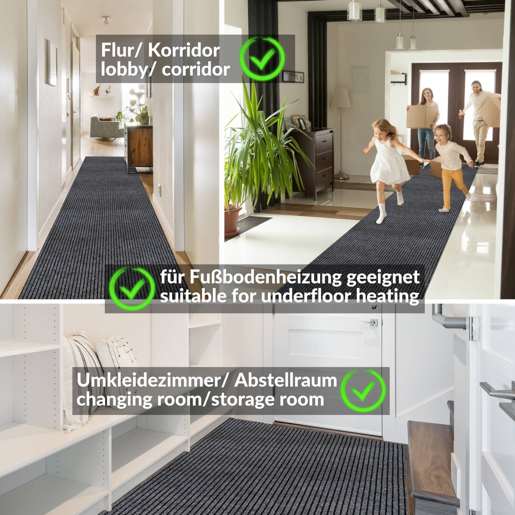 Schmutzfangmatte Teppich Läufer Meterware Schmutzfangläufer rutschfest & zuschneidbar Outdoor Indoor Sauberlaufmatte für Flur Gewerbe Büro Gastronomie Keller Mischa 300 x 80 cm Grau