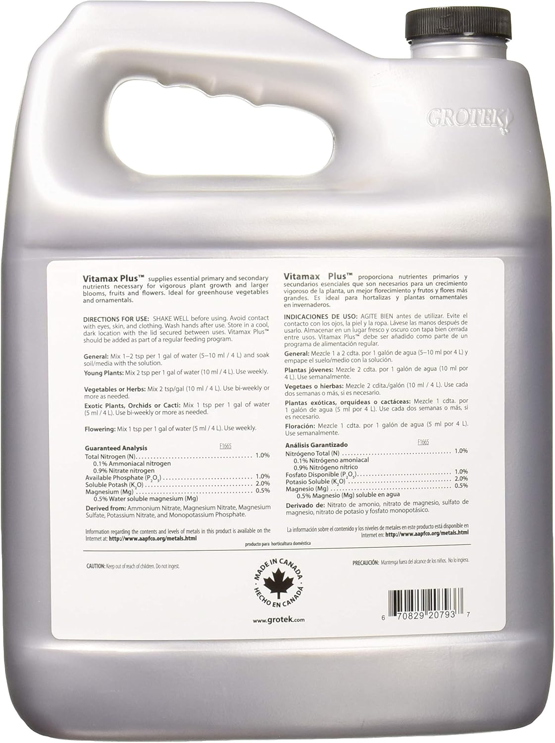 Grotek GTVMP6020 Vitamax Plus Hydroponic Nutrients, 4 L, Black
